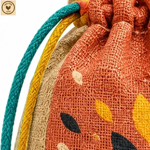 Custom Printed Jute Burlap <b>Drawstring</b> Gift Pouch Bag 25x31x16 cm Wedding Favor Jewelry Cosmetic Packaging Wholesale OEM Supplier - Product Image 5