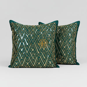 Housse de coussin carrée de luxe brodée et imprimée avec fermeture éclair, 100 % polyester, pour la décoration intérieure - Product Image 4