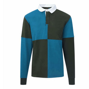 Chemise décontractée à manches longues pour homme, tricotée, style urbain, séchage rapide, col rouge et bleu marine avec boutons sur le devant - Product Image 3