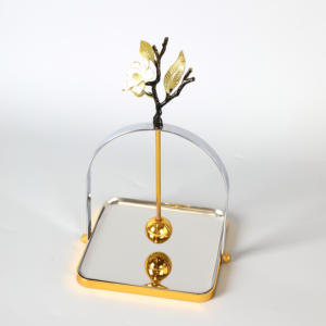 Luxury Metal Flat Napkin Holder With Weighted Arm Gold <b>White</b> Floral Branch <b>Square</b> Tissue Dispenser Tray Home Decor - Product Image 3