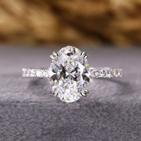 Bague de fiançailles Vana Jewels avec diamant ovale de laboratoire certifié IGI, plaqué or 14 carats, sertie pavé, avec halo caché, pour demande en mariage
