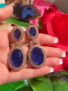 Natural Blue Sapphire Earrings Madagascar 925 Sterling <b>Silver</b> 14K Gold Plated Vermeil Luxury Statement Jewelry - Product Image 1