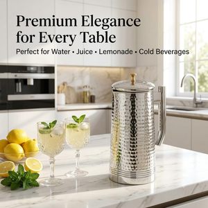 Carafe à eau en acier inoxydable martelé avec couvercle et poignée |   Pichet élégant pour servir l'eau, le jus et pour une utilisation à table - Product Image 5