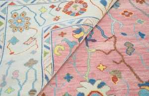 Alfombra Oushak de lana anudada a mano de lujo |   Alfombra Oriental Hecha a Mano de Estilo Oushak Turco Tradicional de Color Rosa para Decoración de Sala de Estar - Product Image 4
