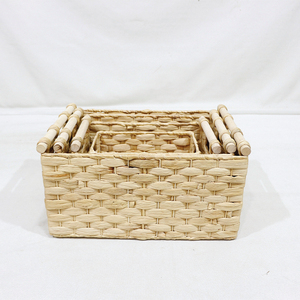Top Rated Natural Water Hyacinth <b>Rectangular</b> <b>Storage</b> <b>Baskets</b> With Handles Rustic Multi Purpose Organizer Set - Product Image 3