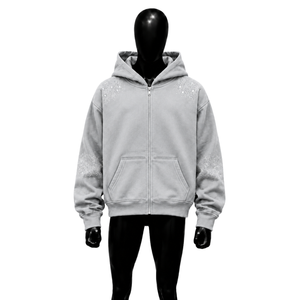 NEW QUALITY Gray Rhinestone Zip Up Hoodie Glitter Print Regular Fit Casual Fleece Autumn Wear Designer Inspired Luxury Style Cas - Product Image 1