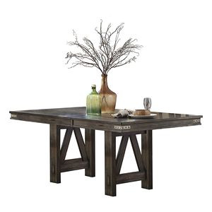 Tavolo da Pranzo in Legno Massello di Gomma con Prolunga a Farfalla, Finitura Marrone, Stile Rustico, Arredamento di Qualità - Product Image 1