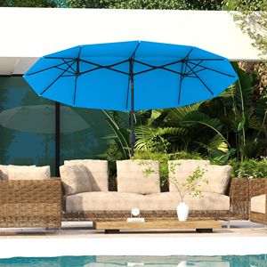 Ombrellone da Esterno Bicolore Blu Ciano 2,9m con Pulsante di Inclinazione e Manovella, 3 Prese d'Aria, 12 Stecche, Diametro 2,5m e 2,7m - Product Image 2