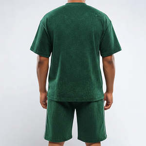 Conjunto de 2 Piezas de Camiseta y Pantalones Cortos para Hombre, 100% Algodón, Peso Medio, con Logotipo Personalizado en Serigrafía, Color Sólido, Tallas Grandes, Ecológico, para Verano - Product Image 4