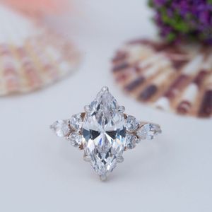 Anillo de Compromiso de Moissanita con Corte Marquesa de 3 Quilates, Plata de Ley 925, 7x14mm, Color D, Anillos de Piedras Preciosas de Lujo para Mujer - Product Image 1