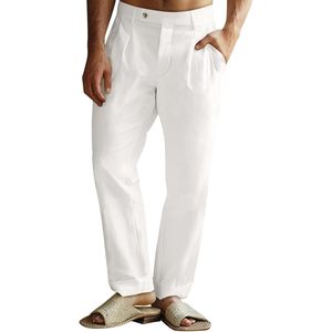 2025 Men's <b>Linen</b> Casual Pants Pleated Elastic Waist Lightweight Cotton Summer Beach Yoga <b>Trousers</b> with Zipper Pockets - Product Image 2