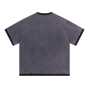250 Gsm Unisex Designer Distress Vintage <b>T</b>-shirt Custom LOGO Men Heavyweight Double Layer Oversize Stone Acid Wash <b>T</b> Shirt - Product Image 4