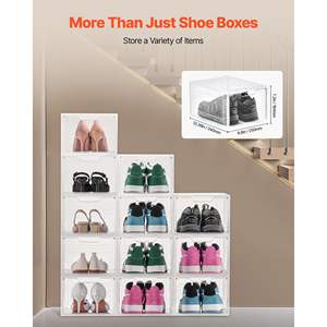Paquet de 12 boîtes de rangement empilables pour chaussures Organisateur de chaussures transparent blanc taille américaine 13 - Product Image 4