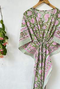 Robe longue maxi en coton imprimé à la main indienne, style kaftan, à motifs floraux, pour la plage, la nuit ou les futures mamans - Product Image 5