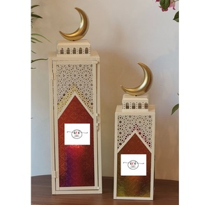 Farol de Ramadán con Marco de Hierro, Portavelas de Metal con Paneles de Vidrio, Farol de Metal para Decoración del Hogar y Bodas - Product Image 4