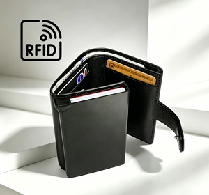 Castello เคสหนังเคลือบน้ำมันคุณภาพดีเยี่ยม, ซองใส่บัตรอลูมิเนียม RFID กระเป๋าสตางค์สีดำปล่อยเร็ว - Product Image 3