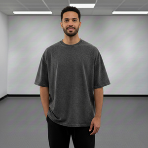 T-shirts pour hommes de haute qualité, en coton surdimensionné, à manches courtes, col rond, style streetwear décontracté avec impression de lettres sur le devant, couleur gris - Product Image 6