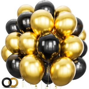 100 Palloncini in Lattice Metallizzato Nero e Oro da 12 Pollici per Feste di Compleanno, Pensionamento, Laurea e Capodanno - Product Image 1