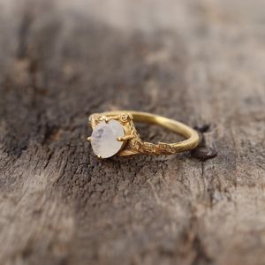 Anillo de Hoja de Piedra Lunar Inspirado en la Naturaleza, Plata de Ley 925, Chapado en Oro de 14K, Piedra Lunar Arcoíris, Regalo de San Valentín, Anillo de Oro - Product Image 3