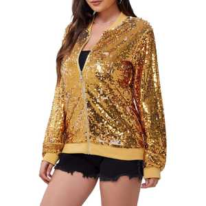 Blazer à paillettes glamour pour femme, veste de soirée dorée avec design ouvert sur le devant et veste à paillettes confortable, authentique - Product Image 3
