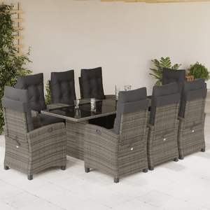Conjunto de Comedor de Jardín de Ratán PE Gris con Respaldo Multi-posición Mediano - Product Image 1