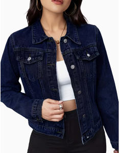 Hardihood International Veste en jean bleu foncé pour femme, boutonnée, effet vieilli, imprimé floral, strass, en coton - Product Image 5