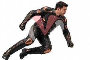 Veste de moto en cuir noir pour homme, couleur cuivre, à blocs de couleurs, manches longues, coupe-vent, style racing - Product Image 5
