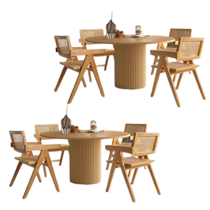 ชุดโต๊ะและเก้าอี้ไม้สักธรรมชาติพร้อมหวายสำหรับร้านอาหารเฟอร์นิเจอร์รับประทานอาหารคุณภาพสูง - Product Image 3