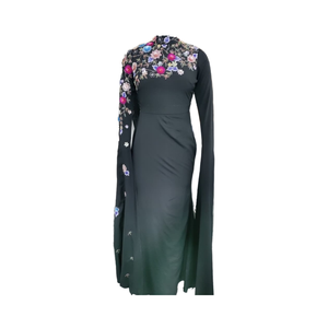 Free Size Vintage <b>Silk</b> Beaded Floral A-Line <b>Dress</b> Full-Length Formal Party Sheath Long Sleeves Natural Waistline Washable <b>Maxi</b> - Product Image 6