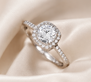 925 Sterling <b>Silver</b> Rhodium Plated Halo <b>Solitaire</b> <b>Ring</b> Adjustable Cubic Zirconia Engagement <b>Ring</b> for Women Wedding Jewelry - Product Image 4