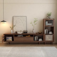 Meuble TV moderne minimaliste de luxe léger en bois massif avec rangement dissimulé et étagère ouverte, durable et écologique pour salon, compatible avec les téléviseurs jusqu'à 65 pouces