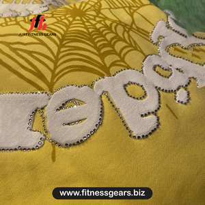 Sweat-shirt à capuche jaune avec imprimé toile d'araignée et logo au dos, coupe classique, vêtements décontractés pour hommes, automne, 100% coton tricoté - Product Image 3
