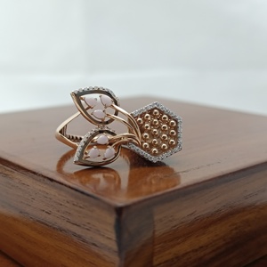 Namivaa 18K Rose <b>Gold</b> Diamond Leaf Floral <b>Ring</b> White Enamel Cluster Luxury Women Wedding Party High Polish Gift Design - Product Image 3