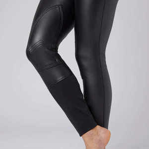 <b>Women</b> High Waist Full Length Riding Breeches Button <b>Fly</b> Four-Way Stretch Solid Black Pants Woven Spandex Polyester - Product Image 3
