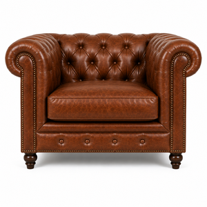 Sillón Chesterfield Clásico de Cuero Marrón con Tapizado Profundo, Sillón de Estilo Vintage para un Diseño Elegante de Sala de Estar - Product Image 2