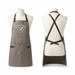 Delantal de Barbero para Hombre, 320 GSM, Lona de Algodón Premium, Correa de Cuero Rosa Marrón, Bordado Personalizado, Logotipo Impreso en Serigrafía, OEM ODM - Product Image 4
