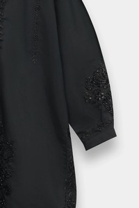 Black Embroidered <b>Silk</b> <b>Kurta</b> Women Traditional Loose Fit Midi Length Casual Indian Pakistani Clothing - Product Image 5