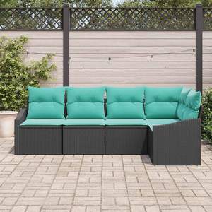 Ensemble de canapés de jardin en polyrotin noir et turquoise, 5 pièces - Product Image 3