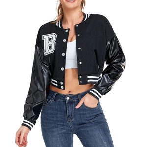 <b>Womens</b> Wool Varsity Bomber <b>Coat</b> Leather Sleeve Custom Patch Logo Embroidery Letterman Baseball College Jacket 2026 - Product Image 1