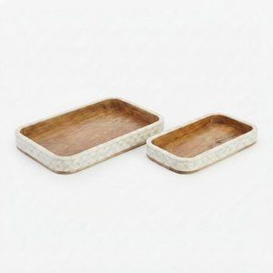 Bandeja de servir de madera al por mayor, ecológica, acanalada, de madera maciza, plato decorativo para mesa de café, hotel, restaurante y decoración del hogar. - Product Image 6
