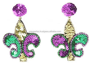 ต่างหูห่วงเด็กทำมือลายดอกเฟลอร์เดลิสประดับลูกปัดสีทองม่วงเขียวสไตล์โบฮีเมียนสำหรับงานเทศกาล เครื่องประดับแฟชั่นทันสมัย - Product Image 6