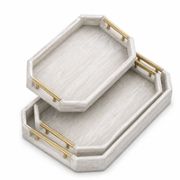 Ensemble de 3 plateaux de service modernes en bois d'acacia écologique avec poignées métalliques, forme irrégulière, design durable pour la cuisine et la table à manger