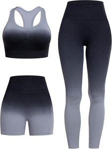 Ensemble de 3 pièces pour femmes, haut de sport à manches longues, soutien-gorge de sport, short taille haute, tenue de bain pour l'entraînement - Product Image 1