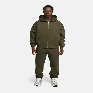 Sudadera con capucha para hombre, verde oliva, con cremallera, corte regular, de algodón polar, estilo casual urbano, para invierno, con tratamiento antiencogimiento. - Product Image 6