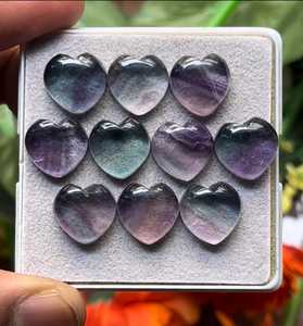 Cabochons en fluorite naturelle, forme cœur, dos plat, taille des pierres - 12x12 mm - Product Image 4