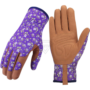 Guantes de Jardinería Florales Morados Personalizados, Palma de Cuero Sintético, Transpirables, Guantes de Trabajo de Protección para Jardín para Mujer, OEM ODM - Product Image 6