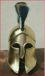 Casco Corintio Dorado con Pluma Azul y Dorada, Pieza de Exhibición de Armadura Metálica Hecha a Mano, Impresión Digital Vintage - Product Image 3