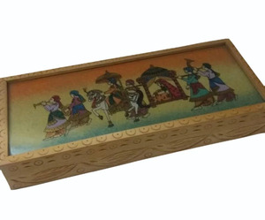 Handmade <b>Pine</b> Wood Cute <b>Box</b> with Painted Cartoon Royal Procession Scene Promotional Novelty Gift - Product Image 1