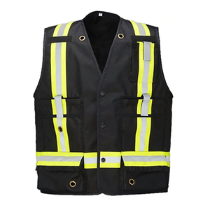 เสื้อกั๊กนิรภัยสีดำสะท้อนแสงสำหรับผู้ชาย แบบมีแถบสะท้อนแสง หลายกระเป๋า เหมาะสำหรับงานก่อสร้าง ขายส่ง - Product Image 1