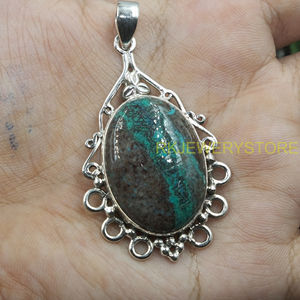 Pendentif en chrysocolle naturelle, argent sterling 925, fait main, forme ovale vintage, design filigrané, bijoux pour femme, cadeau pour elle - Product Image 5